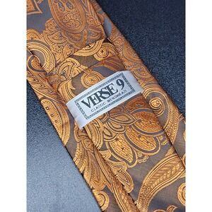 Verse 9 Necktie Copper Charcoal Grey Woven Paisley